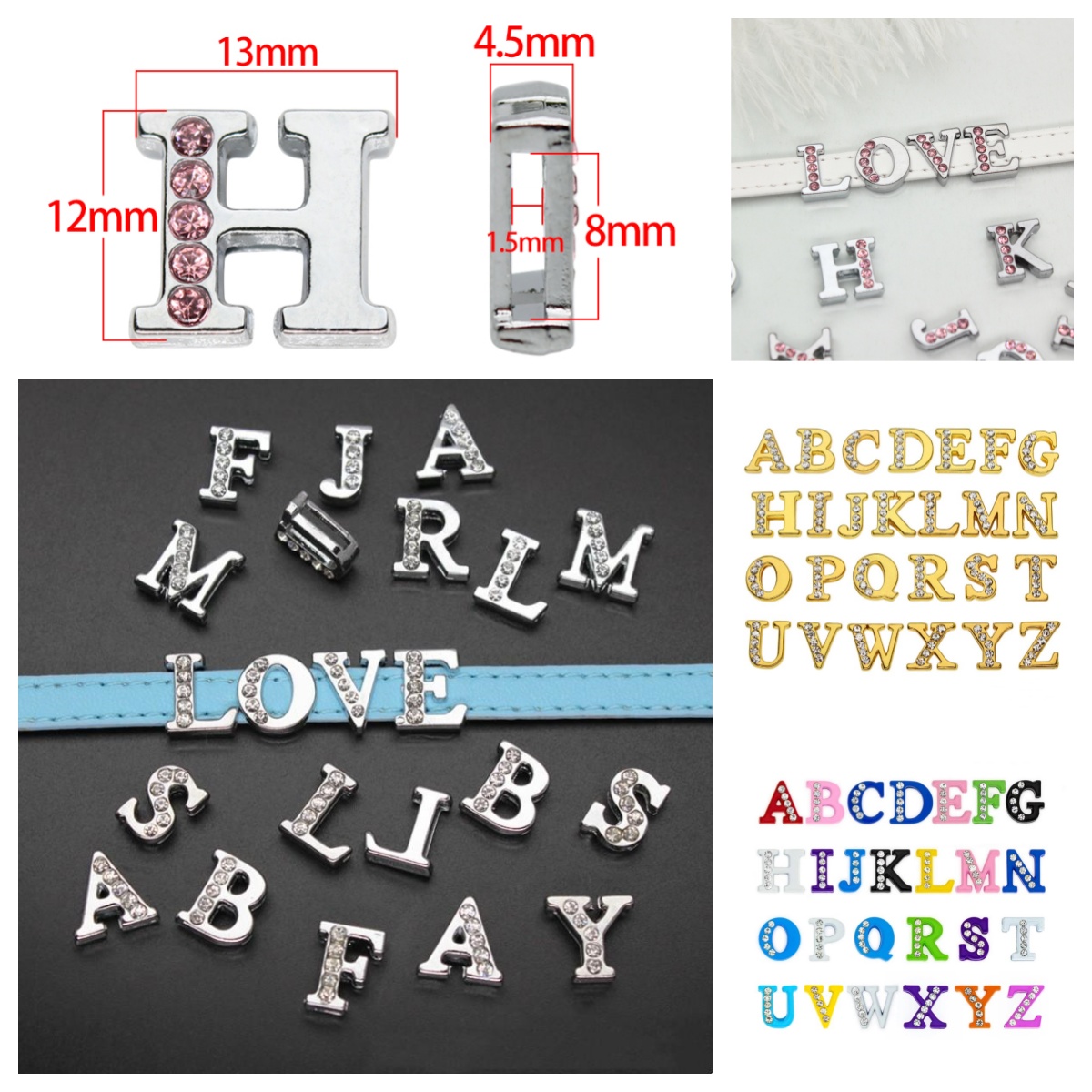 Crystal Bead Mix - 50PC/lot Huruf Geser Lubang 8MM DIY